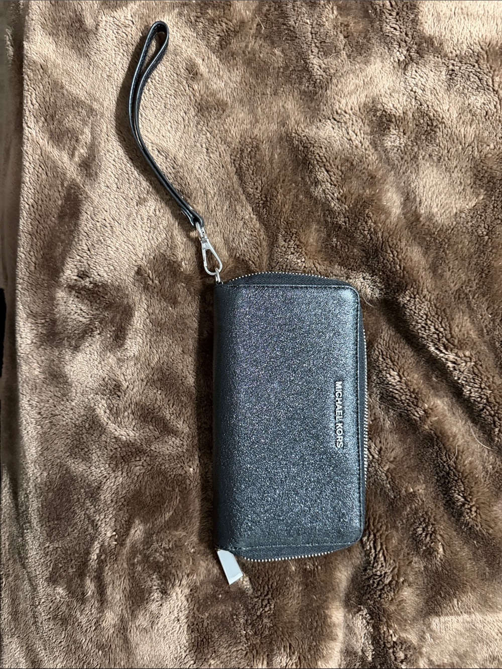 Michael Kors Black Glitter Wristlet Phone Wallet with Detachable Strap